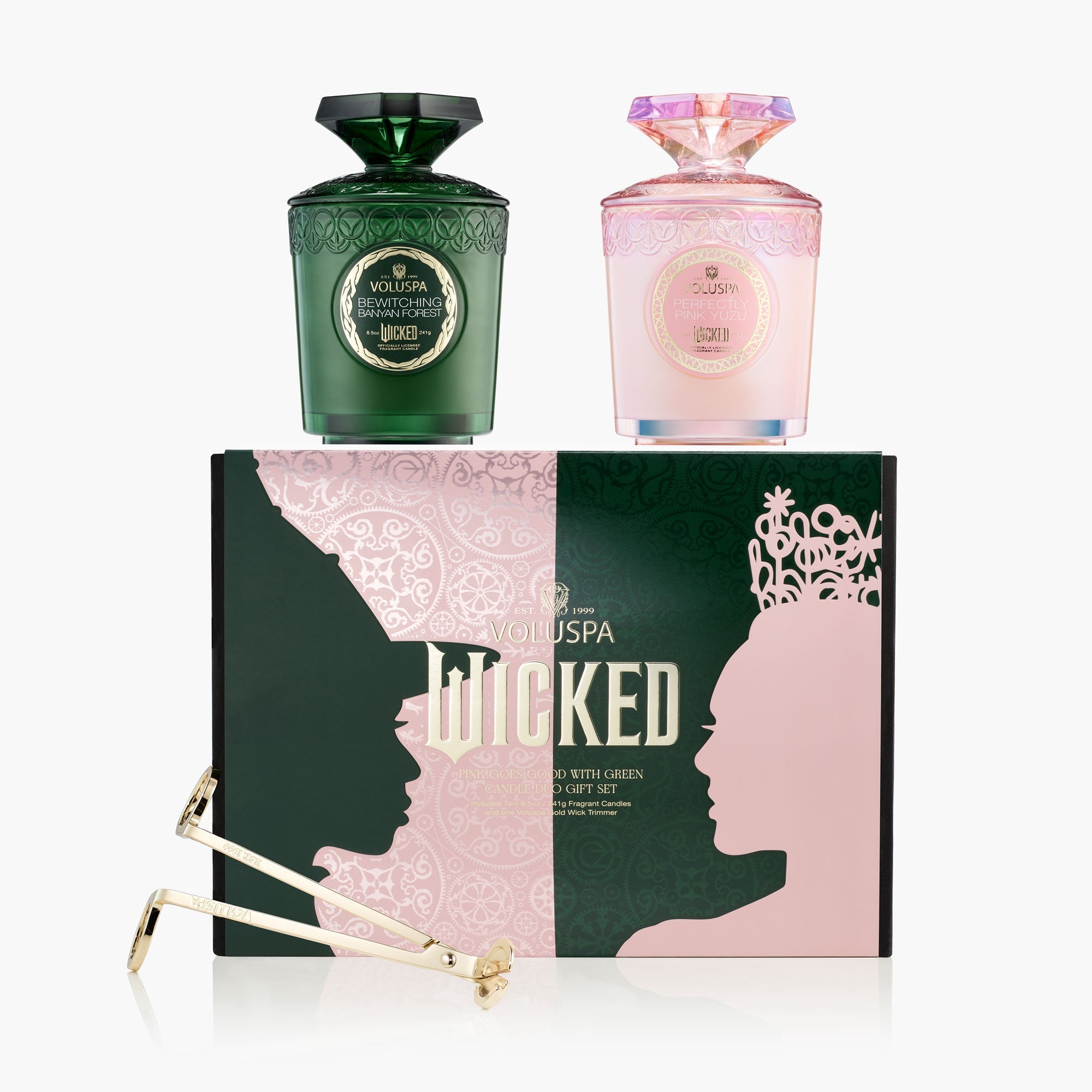 Two perfume bottles and a packaging box with 'Wicked' text on a white background