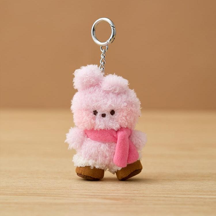 Pink bunny keychain with pink scarf.
