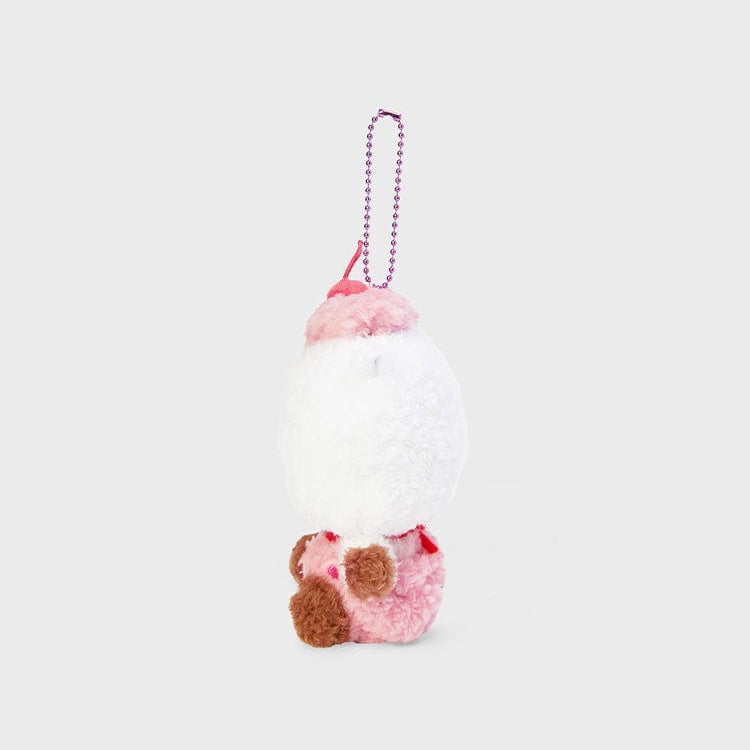 Plush charm of a white and pink ice cream cone.