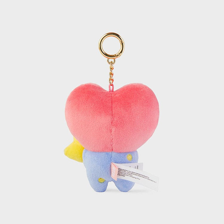 Rear view of a heart-shaped plush toy with key chain.