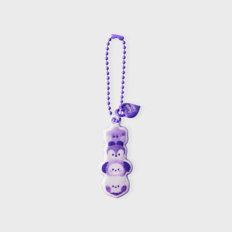 Purple character charm with ball chain.