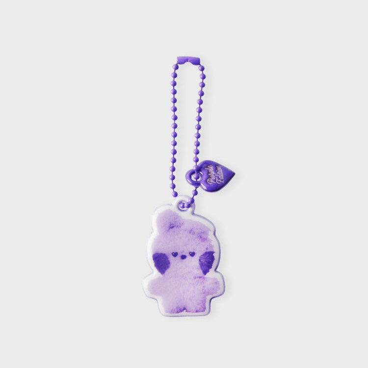 Purple plush bear keychain with a "Purple Edition" heart charm.