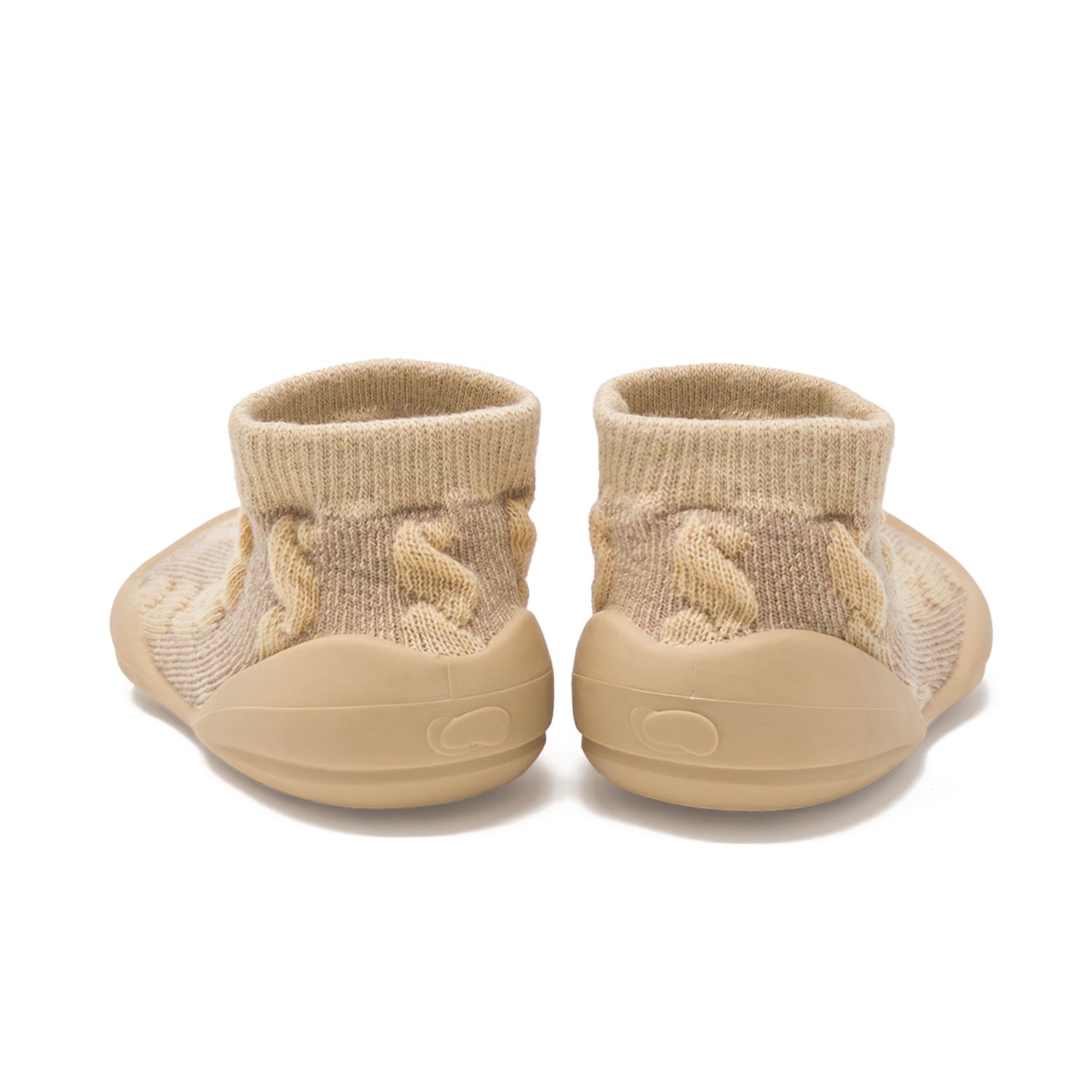 Two tan knitted slipper socks.