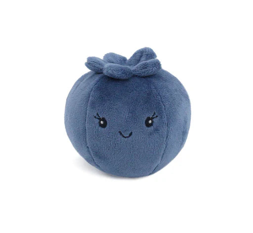 Blue plush blueberry with a cute face.
