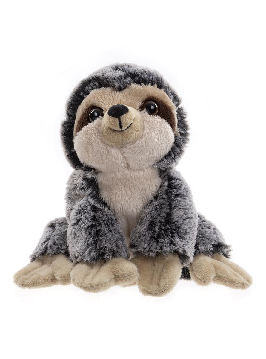 Plush toy sloth on a white background