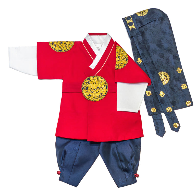 Hanbok Baby Boy 4-piece Set - King Red/Indigo