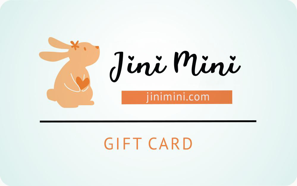 Cartoon-style gift card with a rabbit logo in the corner, along with the text "Jini Mini" and "Gift Card."