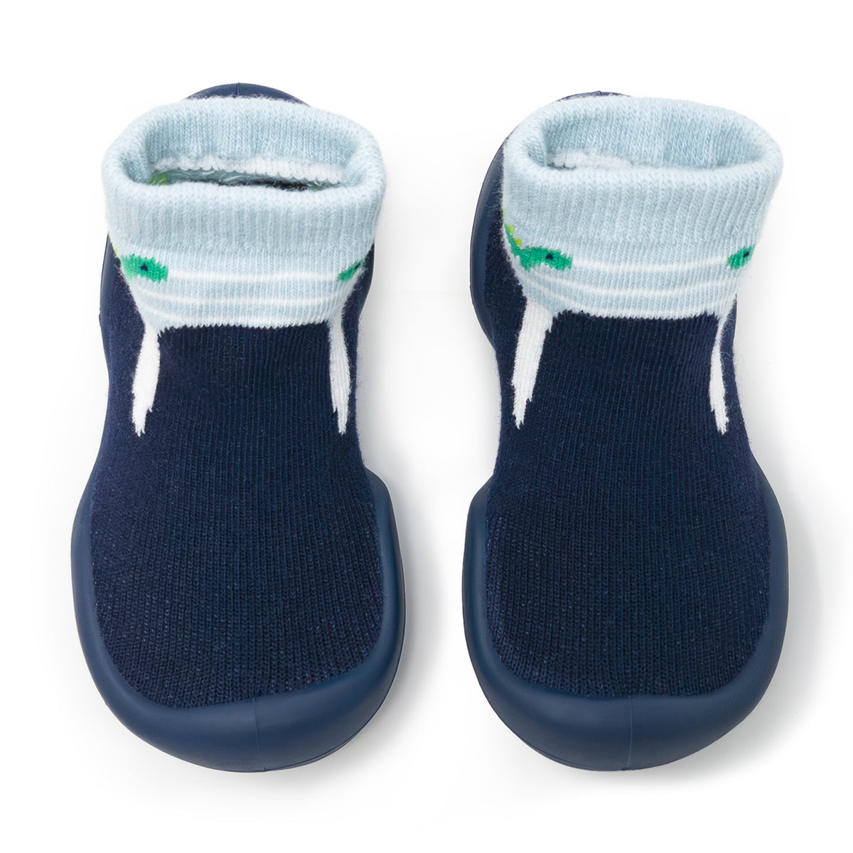 Pair of blue baby sock-shoes.
