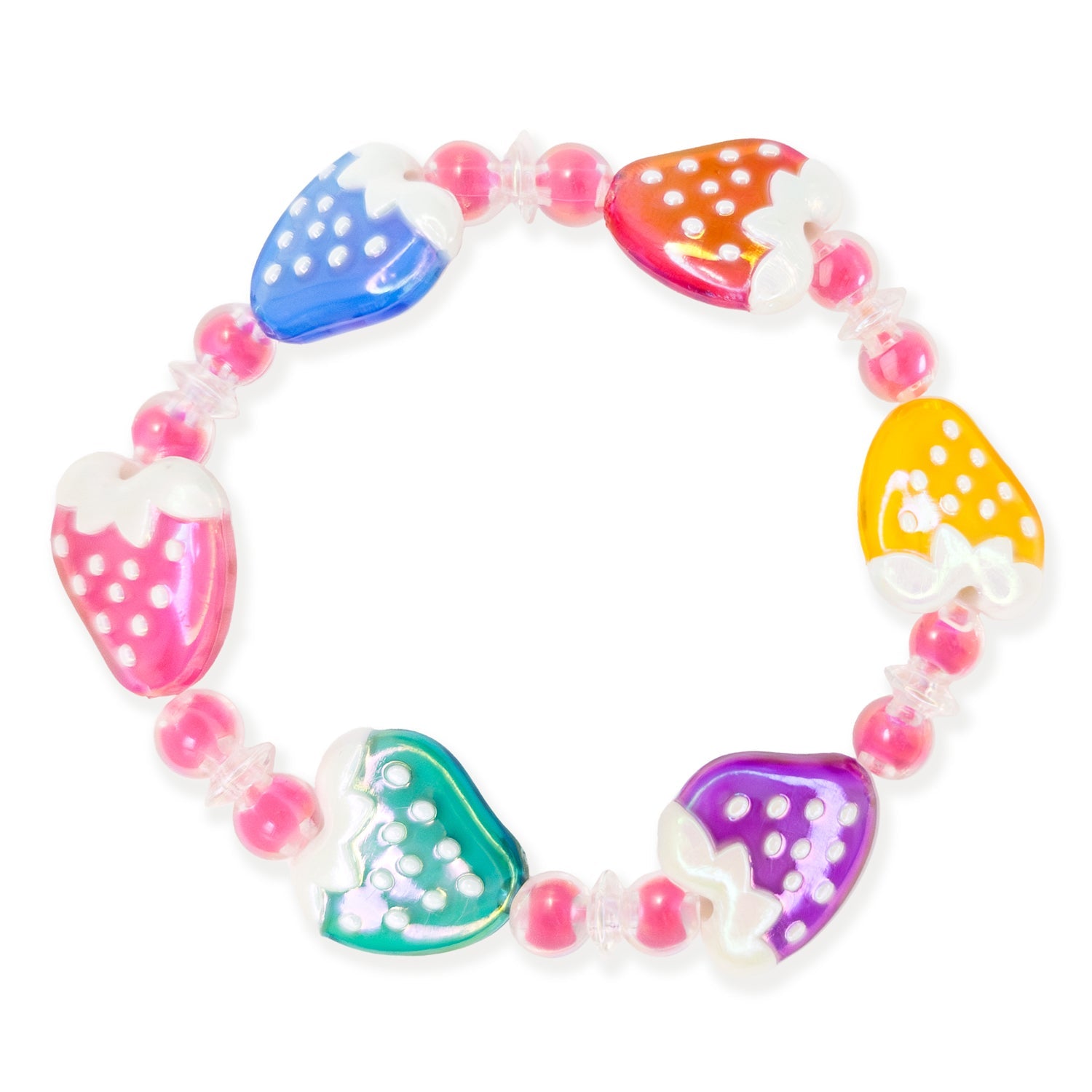 Colorful bracelet with heart-shaped beads on a white background
