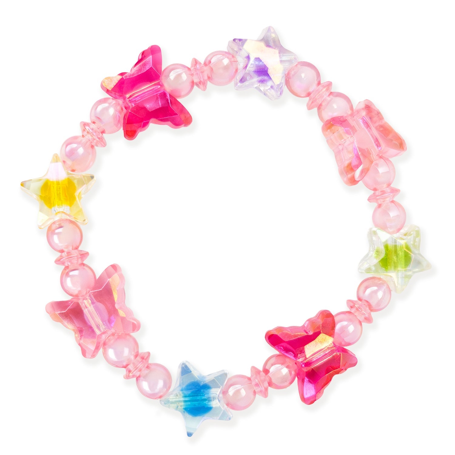 Colorful bracelet with star-shaped beads on a white background
