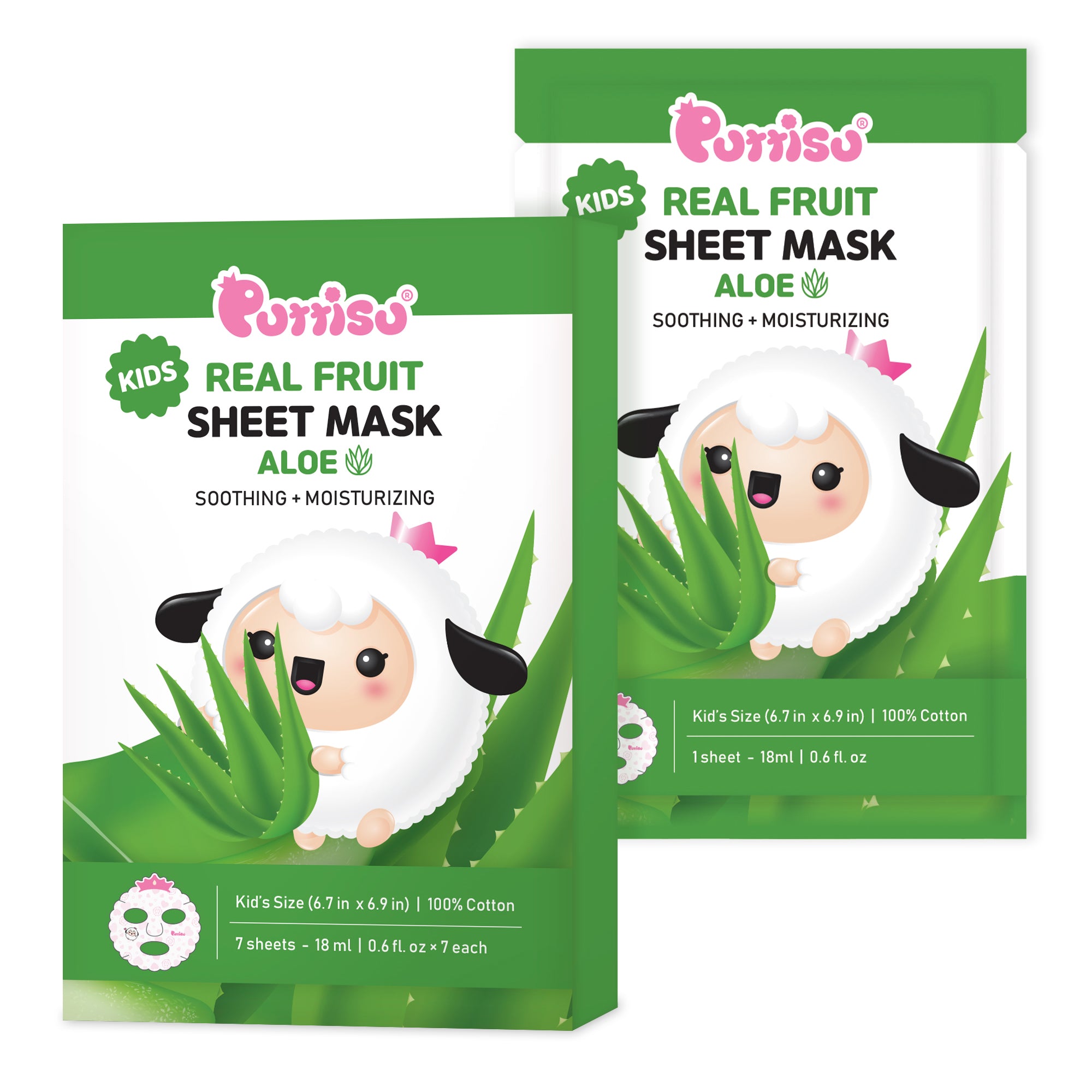 Cosmetic packaging for children's aloe face masks.
