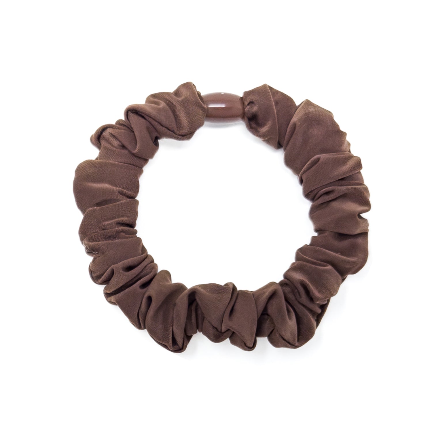 Brown scrunchie on a white background.