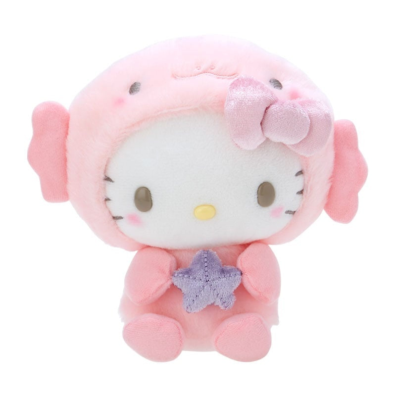 My Melody plush toy wearing pink candy costume holding purple star.