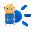 Blue glitter nail polish with cartoon character cap.