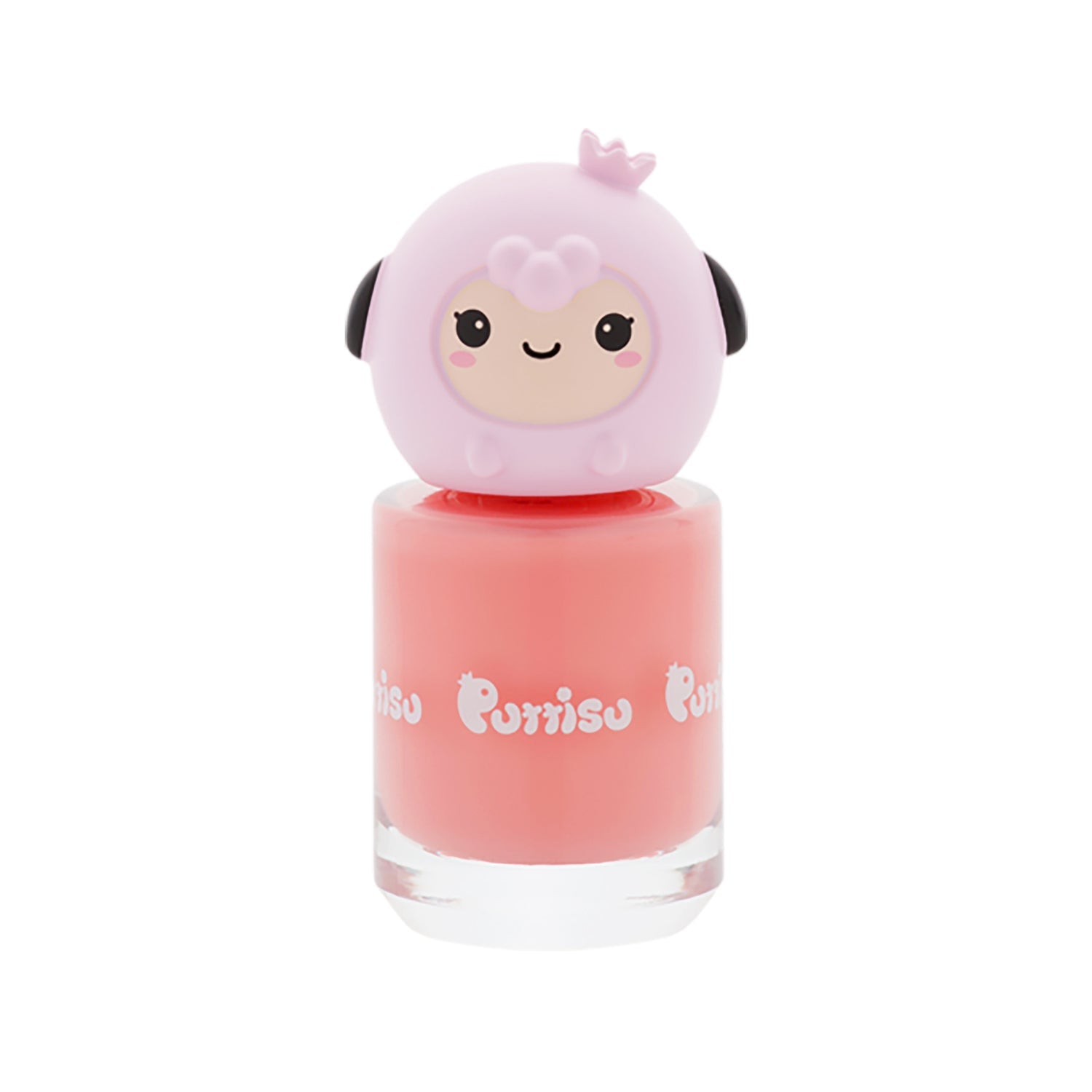 Light pink nail polish with a cartoon sheep character on the cap.