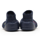 Two navy blue baby shoes.