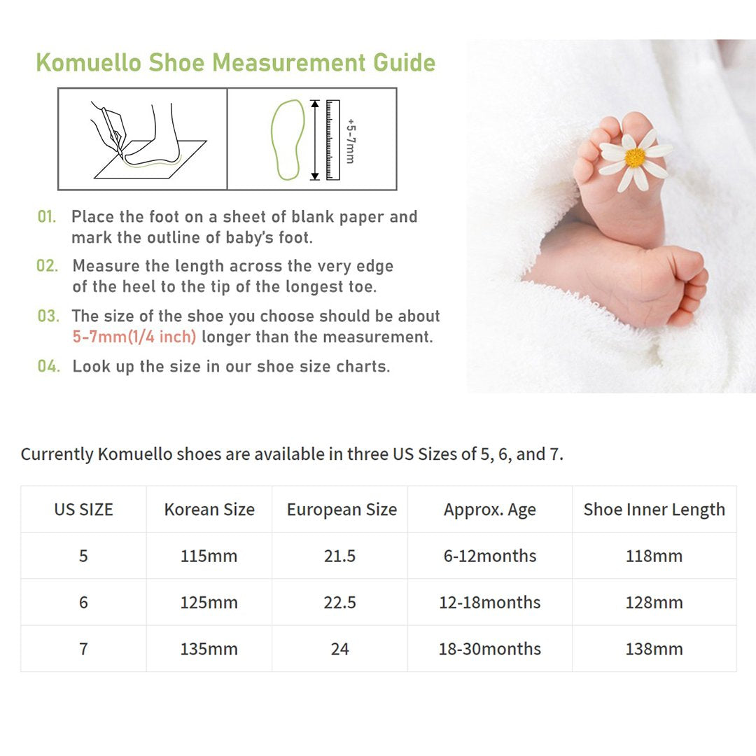 Baby foot size guide with corresponding shoe sizes.