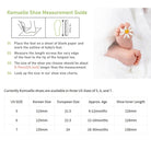 Baby foot size guide with corresponding shoe sizes.