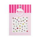 Pack of nail art stickers with colorful cartoon designs on a pink background.