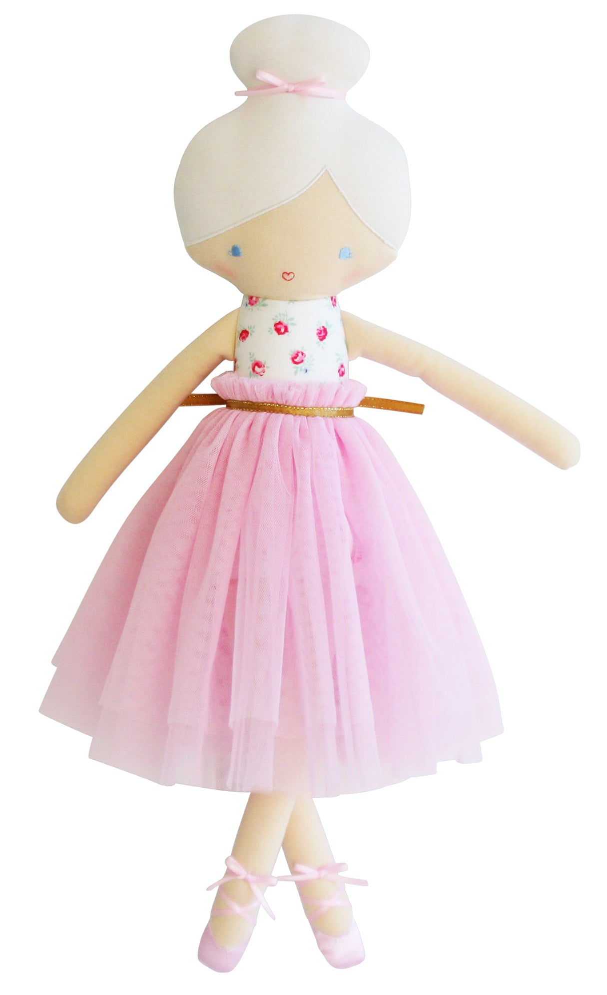 Stuffed ballerina doll with pink tutu.