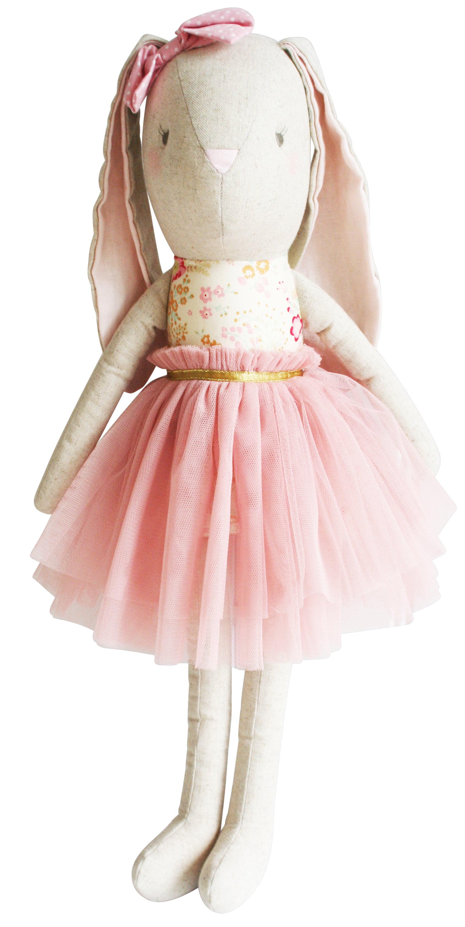 Stuffed bunny toy in a pink tutu.