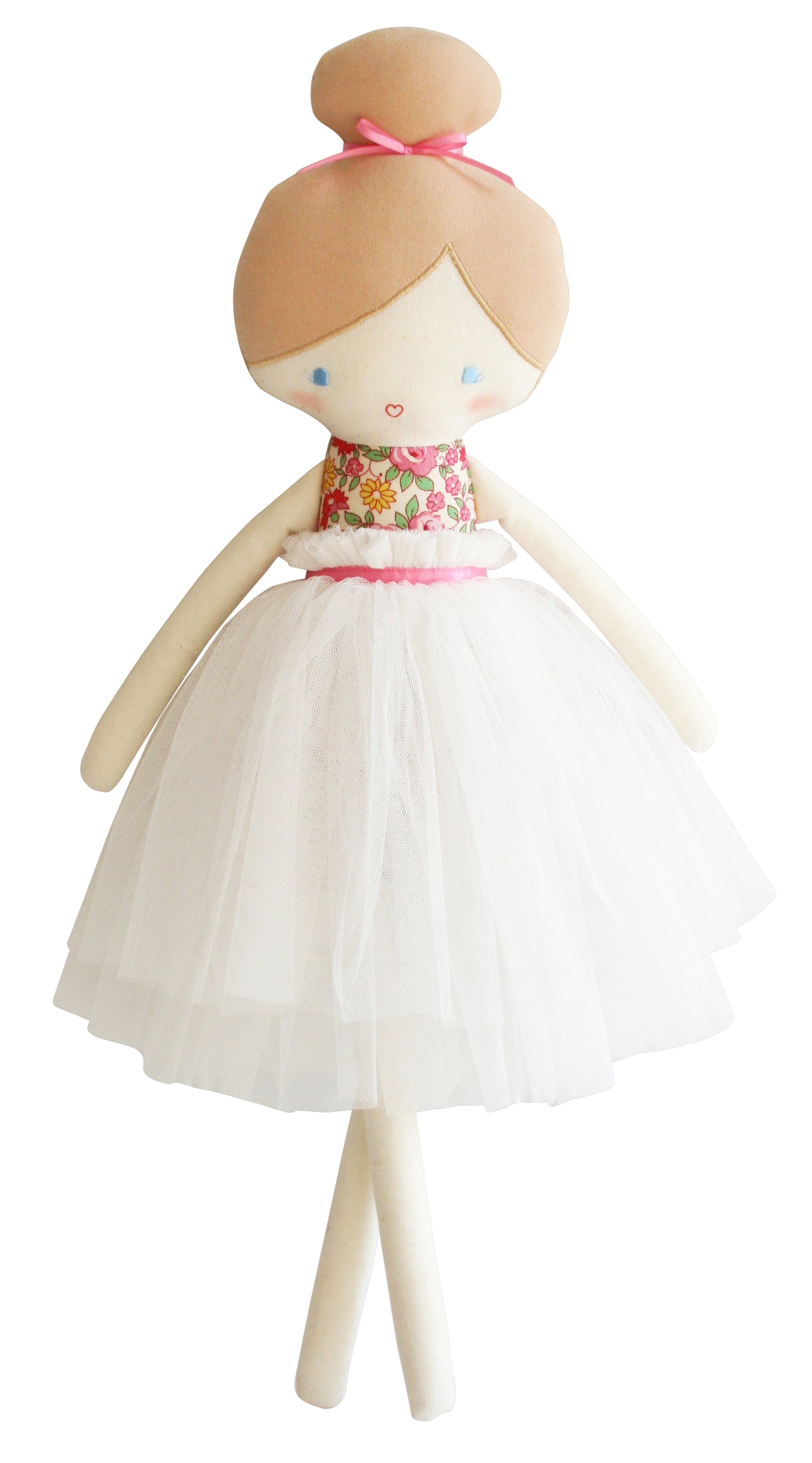 A cloth doll dressed as a ballerina.