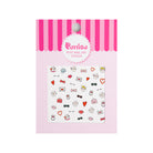 Purrisu petite nail art sticker pack with pink stripes and cute cartoon icons.