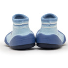Two blue baby sock-shoes.