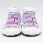 Pair of purple and white sock shoes.