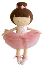 Here are a few good alt tag options for the image, focusing on visual details:
* Ballerina doll with pink tutu
* Stuffed ballerina doll with brown hair
* Fabric doll in pink tutu and ballet slippers
