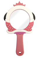 Pink and white flamingo-themed hand mirror.