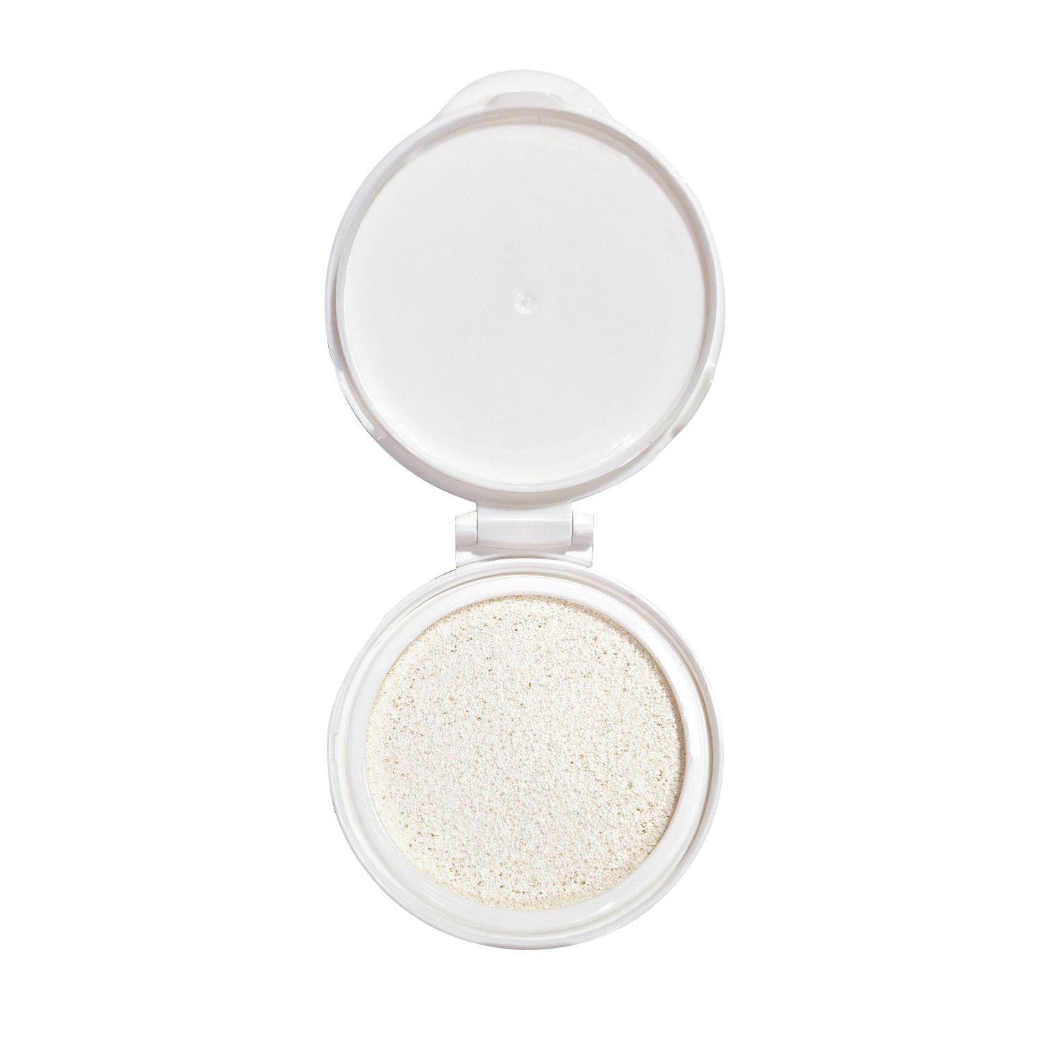 Open, round, white compact.