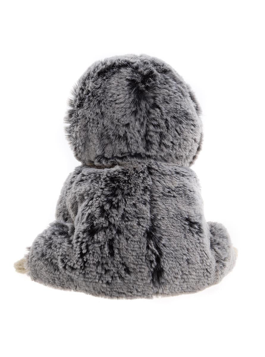 Plush toy with a gray fur texture on a white background