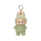 Green, fuzzy, bunny-eared monster doll with key ring.
