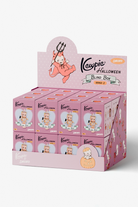 A retail display box filled with multiple pink Kewpie Halloween Series 2 blind boxes, featuring a cartoon devil cat character and the text 'Kewpie Halloween Blind Box Series 2' on a clean white background.