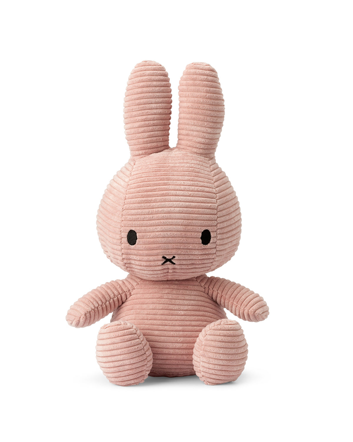 Pink plush bunny toy on a white background