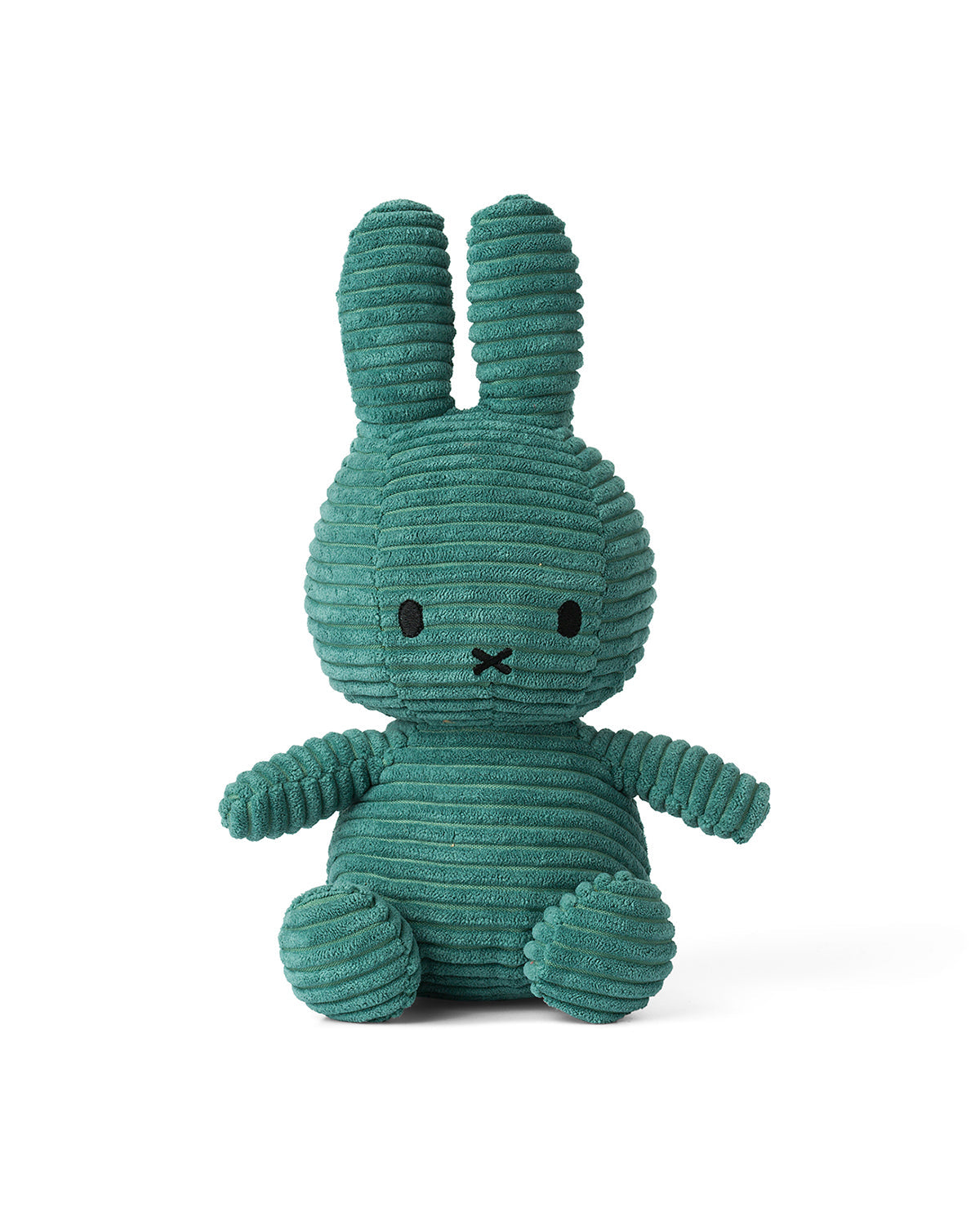 Teal plush bunny toy on a white background