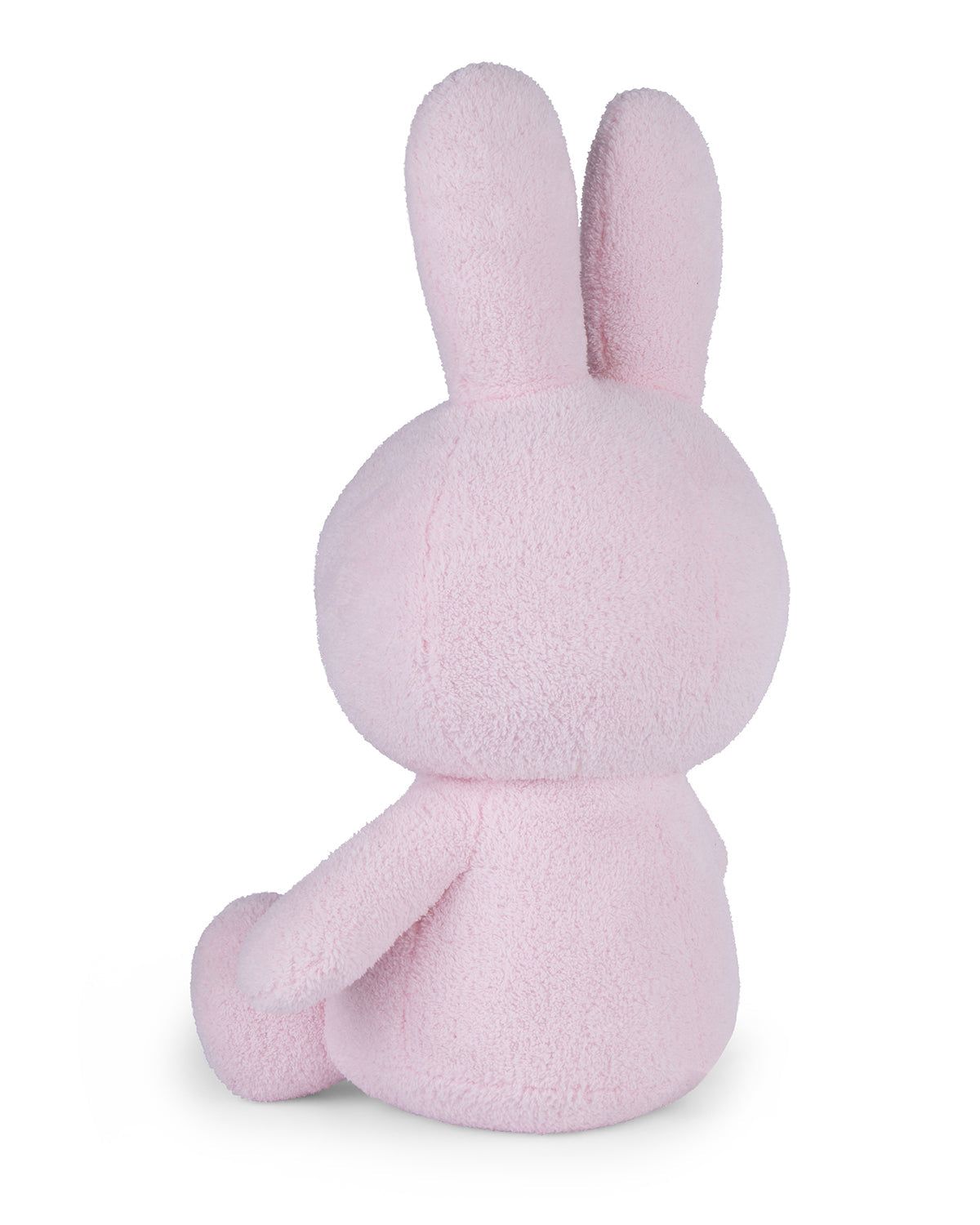 Pink plush bunny toy on a white background