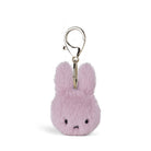 A small fuzzy bunny keychain charm in light pink with a silver metal clasp, shown on a plain white background.