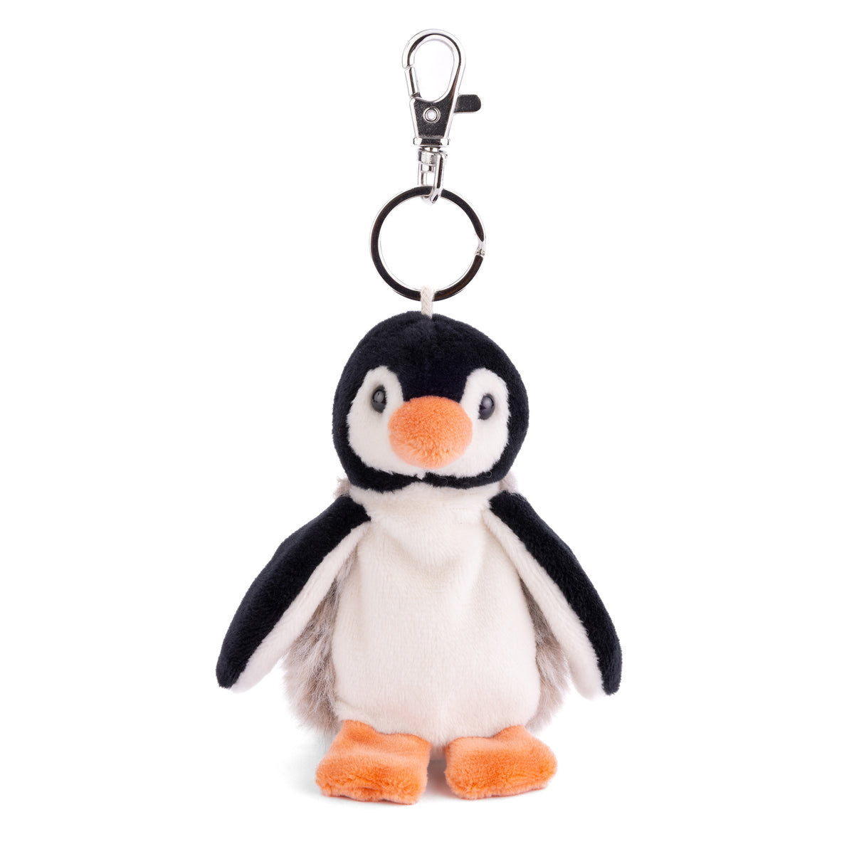 Plush penguin keychain on a white background