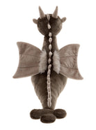 Plush dragon toy with brown and gray color scheme on a white background