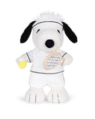 Stuffed Snoopy dog toy in tennis attire.