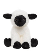 Plush toy sheep with black face and ears on a white background