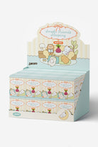 Smoko Friends Sleeping blind box figure by Smoko, pastel-colored display box with cute sleeping animal characters and striped pattern, front view