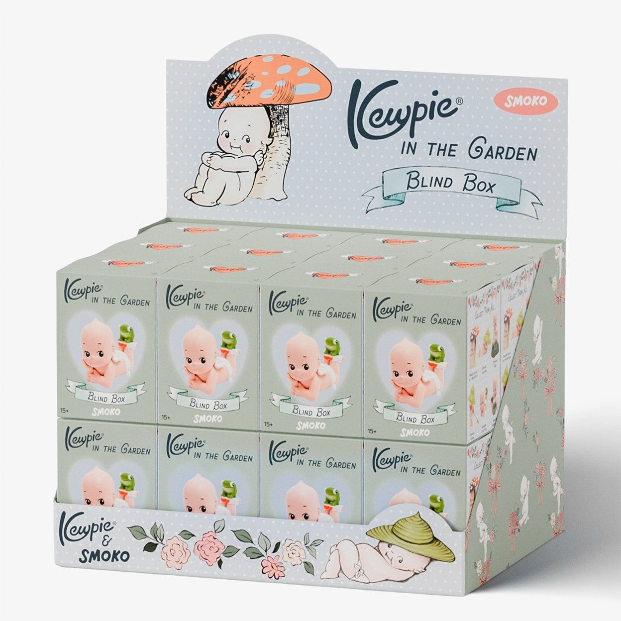 Kewpie 'In the Garden' blind box packaging on a white background