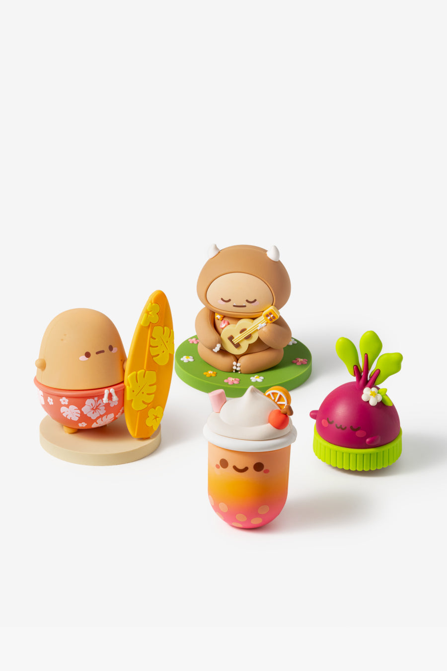 Set of colorful toy figures on a white background