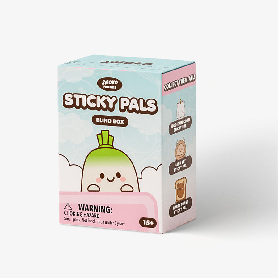 A boxed product labeled 'Sticky Pals Blind Box' by Jago's, featuring a cute cartoon character on the front, photographed on a clean white background.