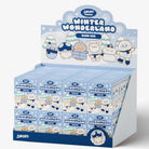 A SKZKO Winter Wonderland Blind Box retail display box filled with multiple individual blind box packages, decorated with cute cartoon characters in winter clothing on a light gray background.