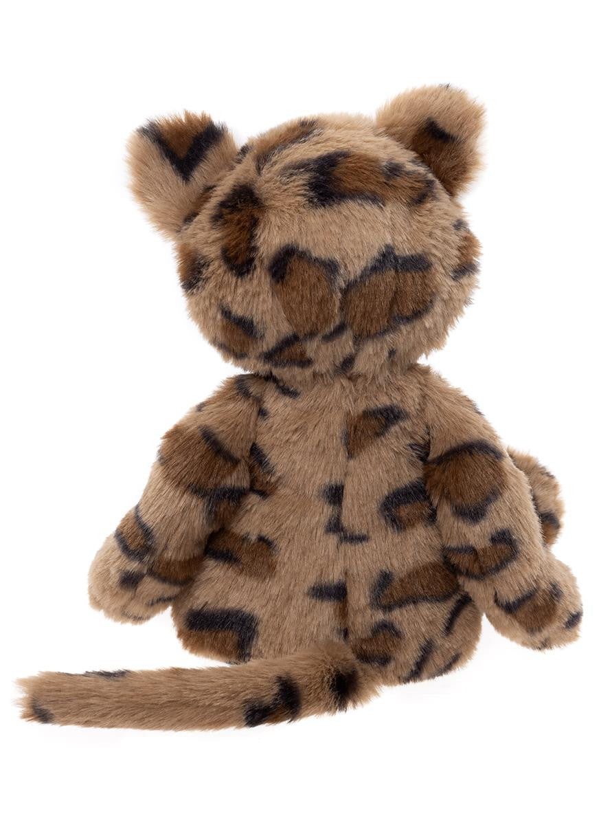Plush toy with cheetah pattern on a white background