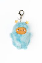 Plush keychain with a blue creature design on a white background